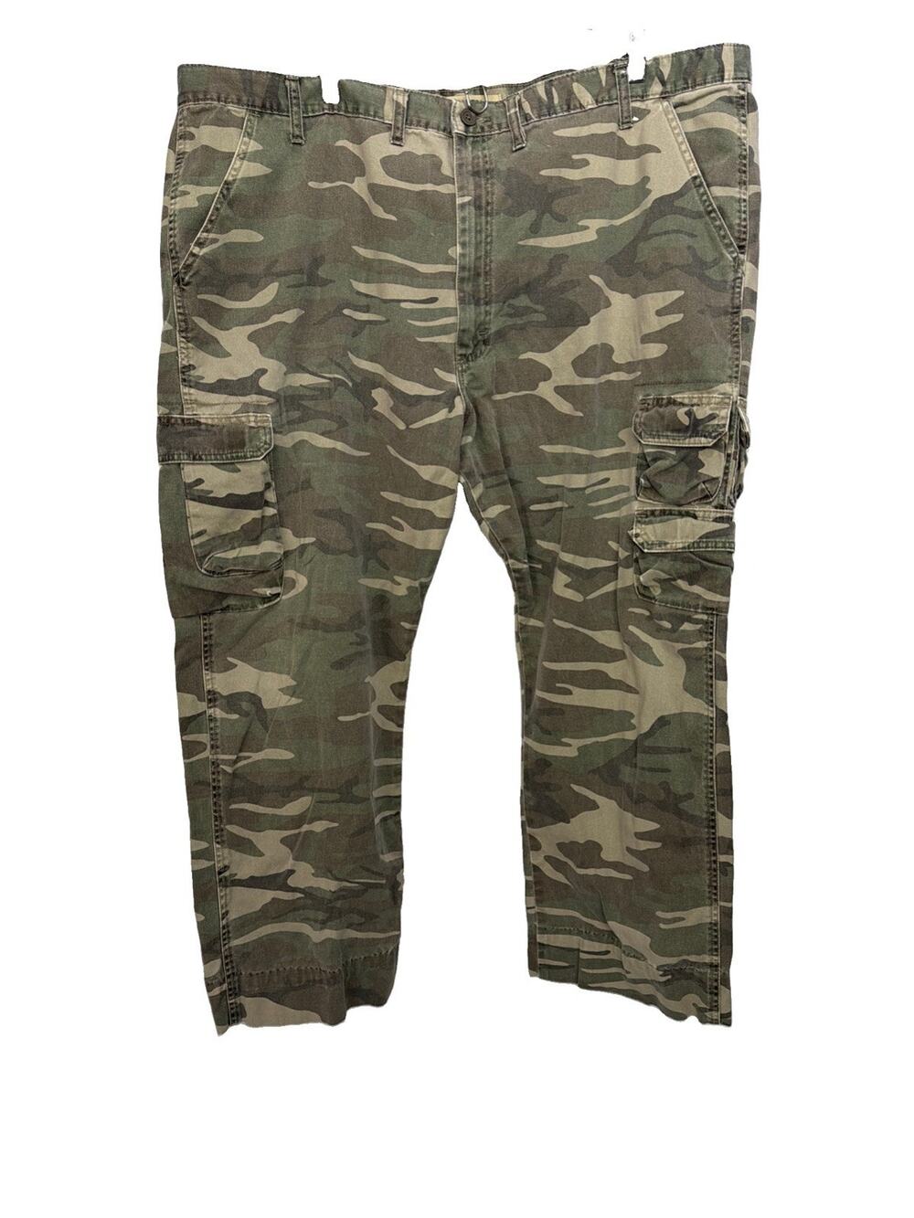 Wrangler Jeans Co Mens Camo Cargo Pants Green Brown Woodland 70BRW4M 46x27 Read